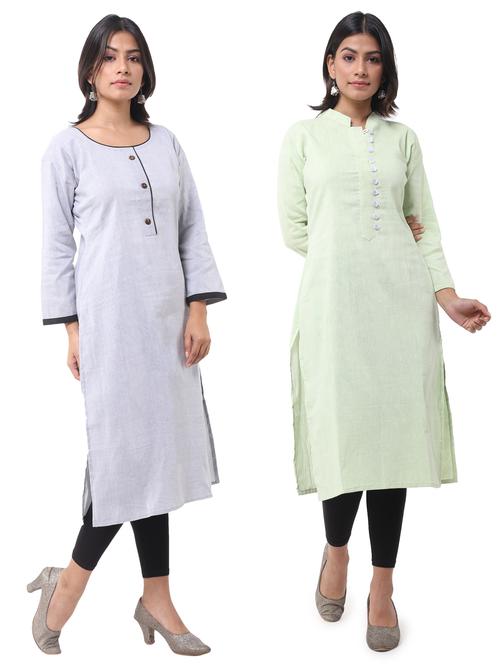women pack of 2 solid straight kurta combo - 21585307 - Very Small Image - 1