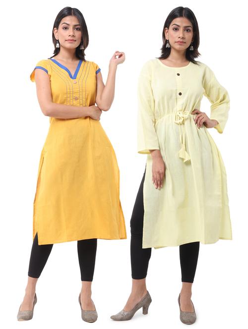 women pack of 2 solid straight kurta - 21585346 - Very Small Image - 1