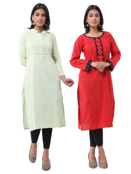women pack of 2 solid straight kurta - 21585354 - Very Small Image - 1