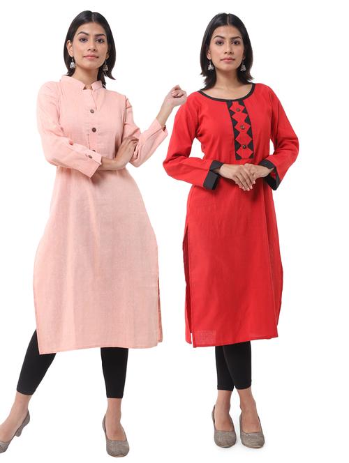 women pack of 2 solid straight kurta - 21585365 - Very Small Image - 1