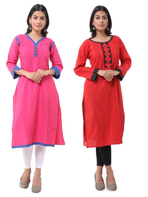 women pack of 2 solid straight kurta - 21585372 - Very Small Image - 1