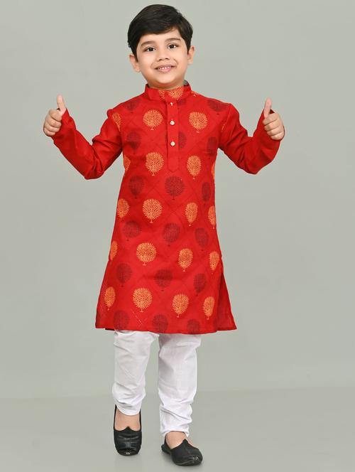 boys printed mandarin neck kurta pyjama set - 21585405 - Very Small Image - 1