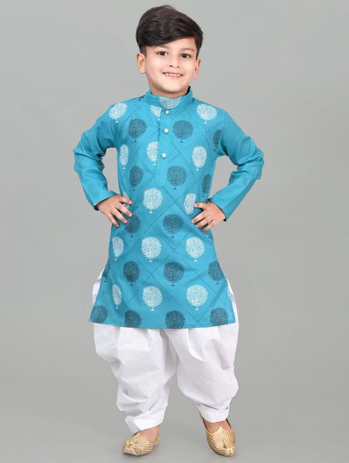 boys printed mandarin neck kurta salwar set - 21585407 - Very Small Image - 1