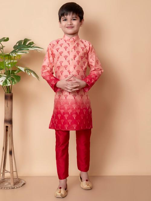 boys printed mandarin neck kurta pyjama set - 21585412 - Very Small Image - 1