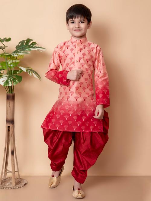boys printed mandarin neck kurta salwar set - 21585415 - Very Small Image - 1