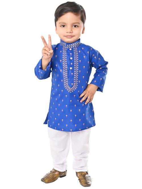 boys printed mandarin neck kurta pyjama set - 21585422 - Very Small Image - 1
