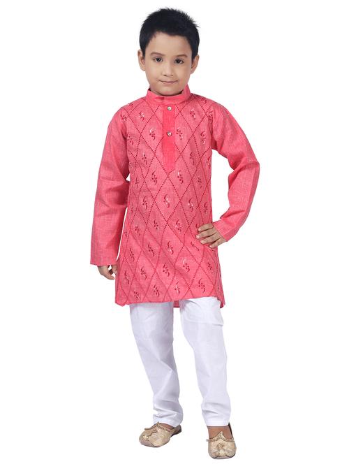 boys embroidered mandarin neck kurta pyjama set - 21585428 - Very Small Image - 1