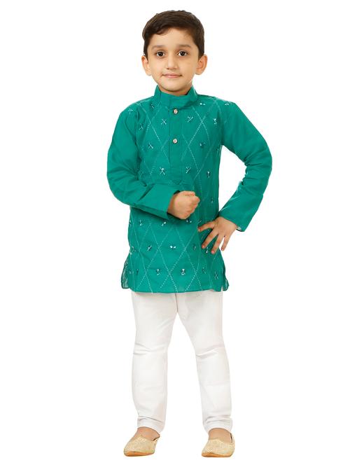 boys embroidered mandarin neck kurta pyjama set - 21585429 - Very Small Image - 1