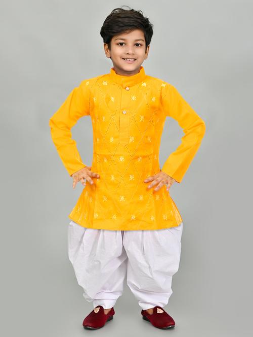 boys embroidered mandarin neck kurta salwar set - 21585439 - Very Small Image - 1