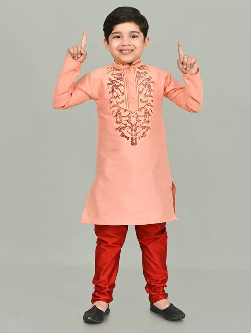 boys embroidered mandarin neck kurta pyjama set - 21585442 - Very Small Image - 1