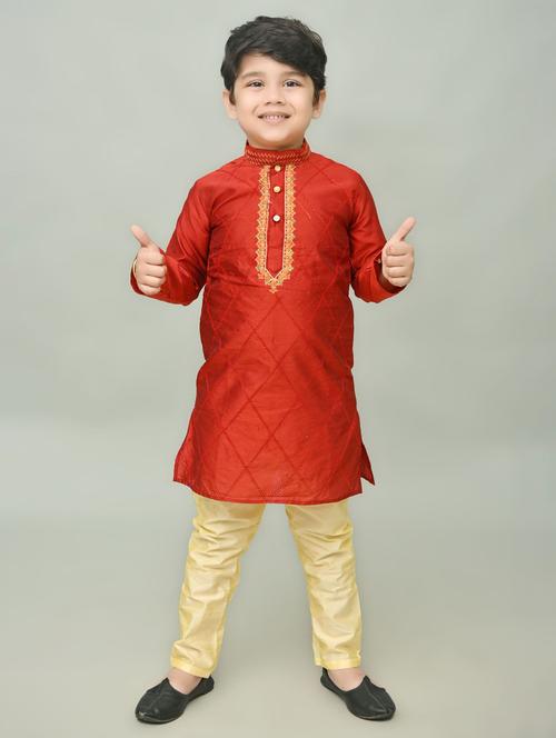 boys embroidered mandarin neck kurta pyjama set - 21585447 - Very Small Image - 1