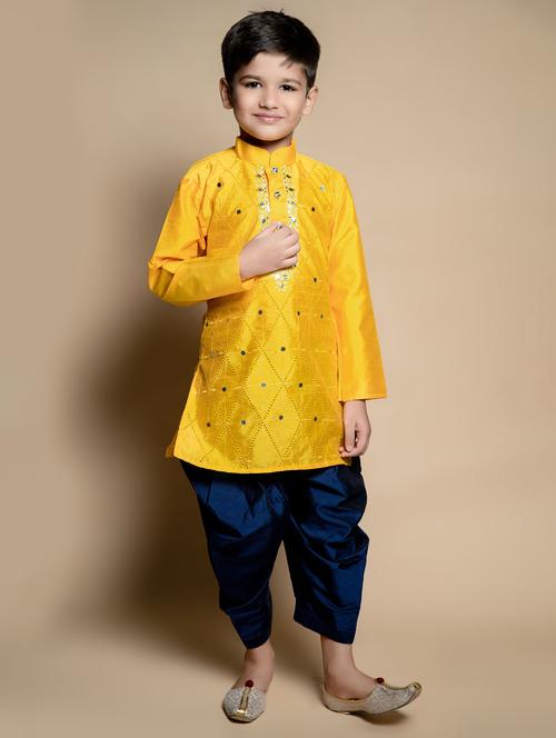 boys mirror work mandarin neck kurta salwar set - 21585456 - Very Small Image - 1
