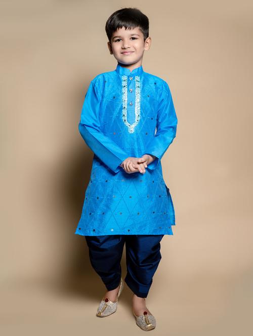 boys mirror work mandarin neck kurta salwar set - 21585457 - Very Small Image - 1