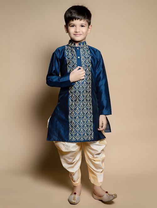 boys embroidered mandarin neck kurta salwar set - 21585459 - Very Small Image - 1