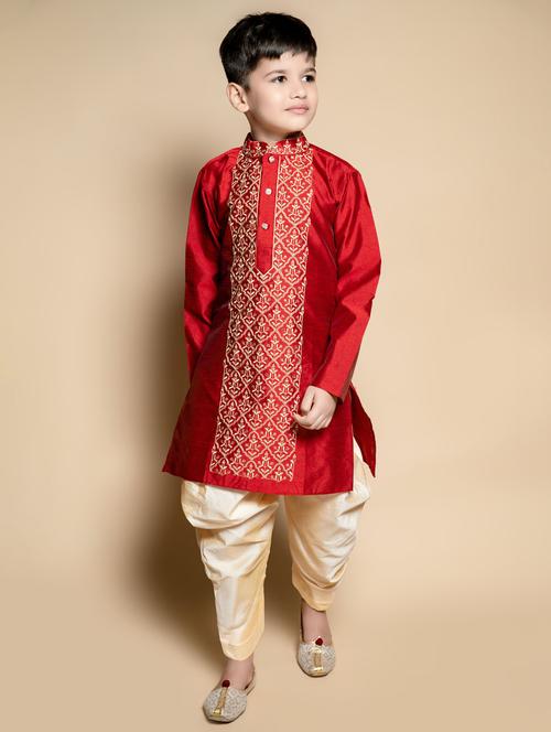 boys embroidered mandarin neck kurta salwar set - 21585460 - Very Small Image - 1