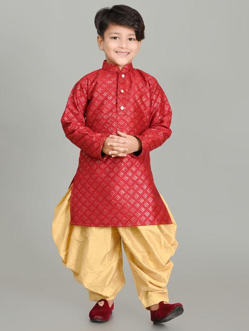 boys embroidered & sequins work mandarin neck kurta salwar set - 21585463 - Very Small Image - 1