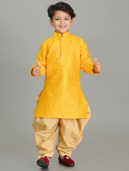 boys embroidered & sequins work mandarin neck kurta salwar set - 21585465 - Very Small Image - 1
