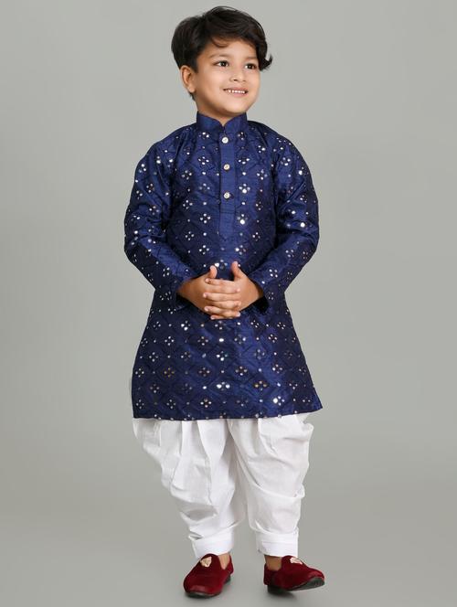 boys mirror work mandarin neck kurta salwar set - 21585469 - Very Small Image - 1