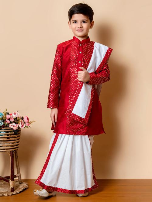 boys sequins work mandarin neck kurta dhoti set  - 21585481 - Very Small Image - 1