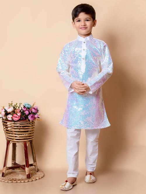 boys embroidered long sleeves kurta set - 21585489 - Very Small Image - 1