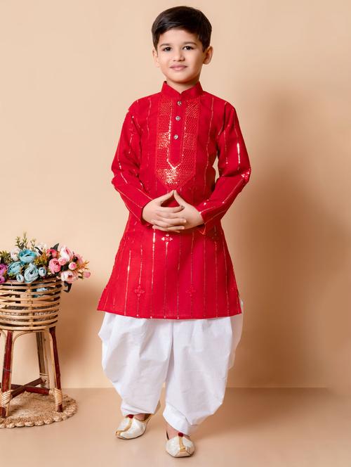 boys embroidered long sleeves dhoti kurta set - 21585492 - Very Small Image - 1