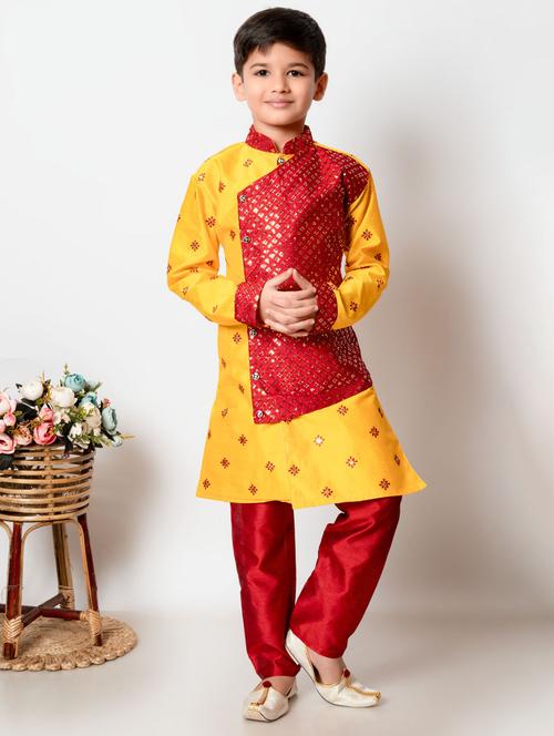 boys embroidered long sleeves kurta set - 21585495 - Very Small Image - 1