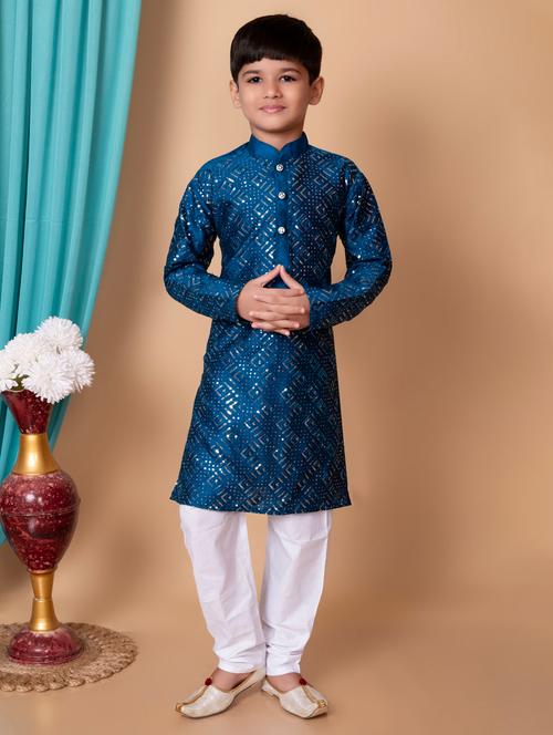 boys embroidered long sleeves kurta set - 21585497 - Very Small Image - 1