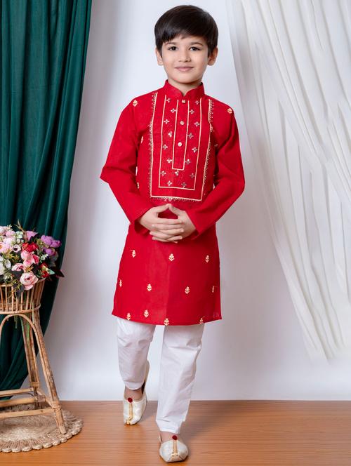 boys embroidered long sleeves kurta set - 21585506 - Very Small Image - 1