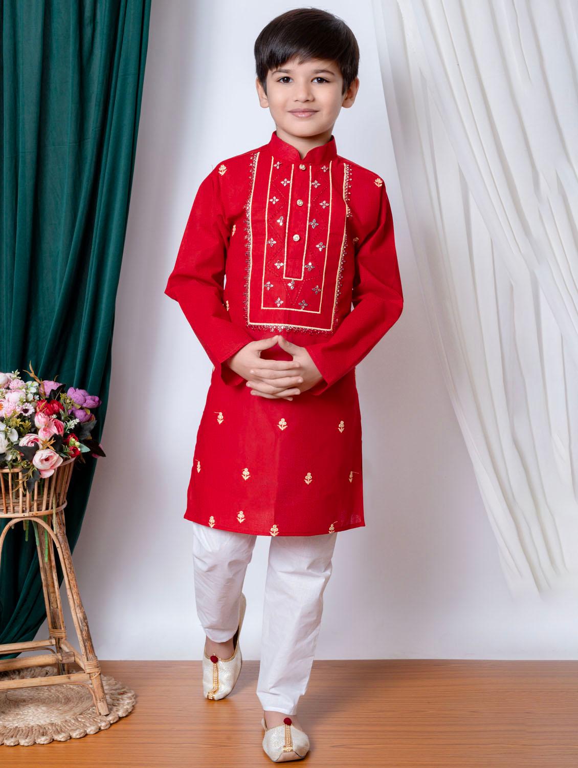boys embroidered long sleeves kurta set - 21585506 - Zoom Image - 0