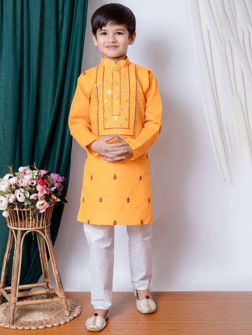 boys embroidered long sleeves kurta set - 21585507 - Very Small Image - 1