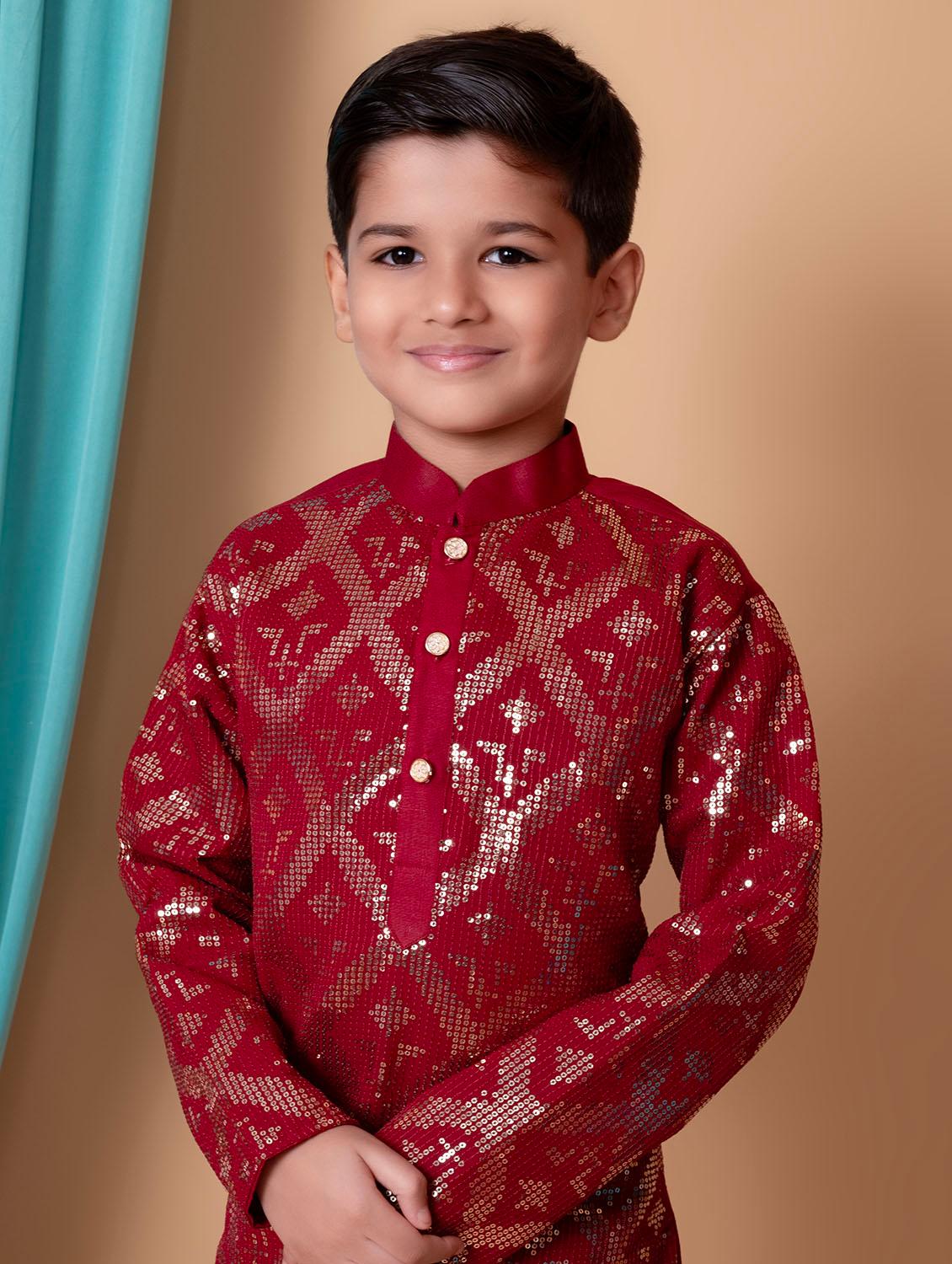 boys embroidered long sleeves kurta set - 21585512 - Standard Image - 4
