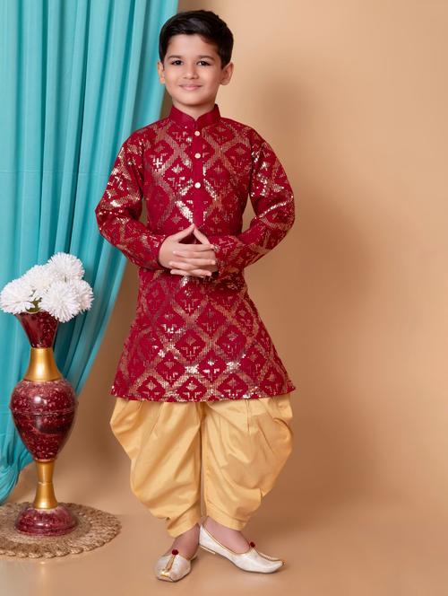 boys embroidered long sleeves dhoti kurta set - 21585514 - Very Small Image - 1