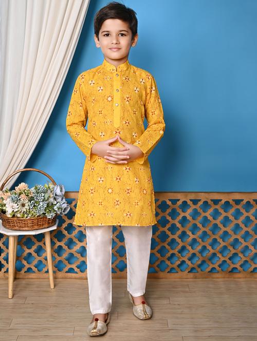 boys printed long sleeves kurta set - 21585517 - Very Small Image - 1