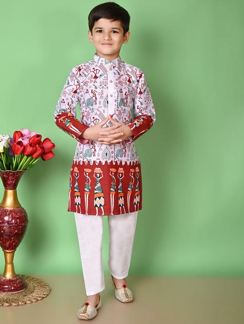 boys printed long sleeves kurta set - 21585520 - Very Small Image - 1
