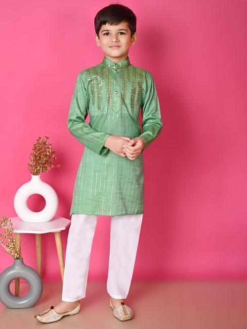 boys embroidered long sleeves kurta set - 21585522 - Very Small Image - 1