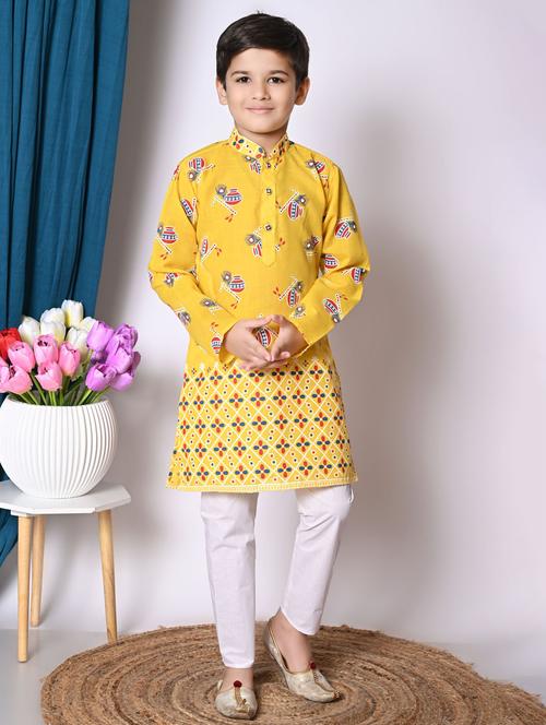 boys printed long sleeves kurta set - 21585525 - Very Small Image - 1
