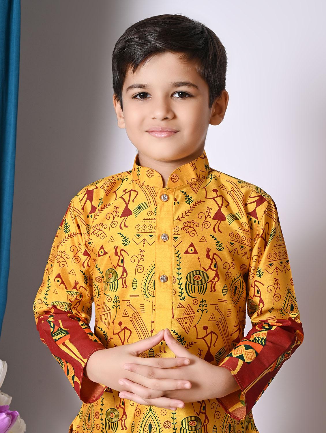 boys printed long sleeves dhoti kurta set - 21585529 - Standard Image - 4