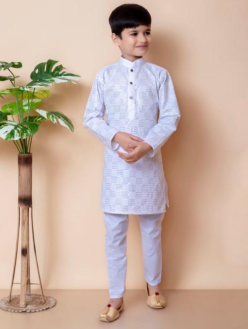 boys embroidered long sleeves kurta set - 21585573 - Very Small Image - 1