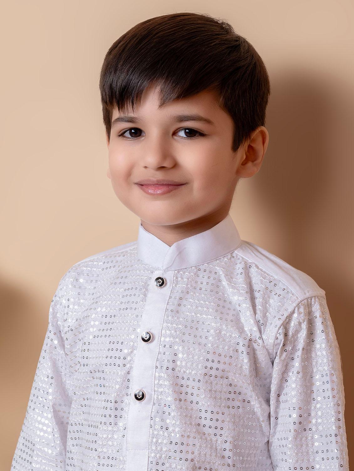 boys embroidered long sleeves dhoti kurta set - 21585574 - Standard Image - 4