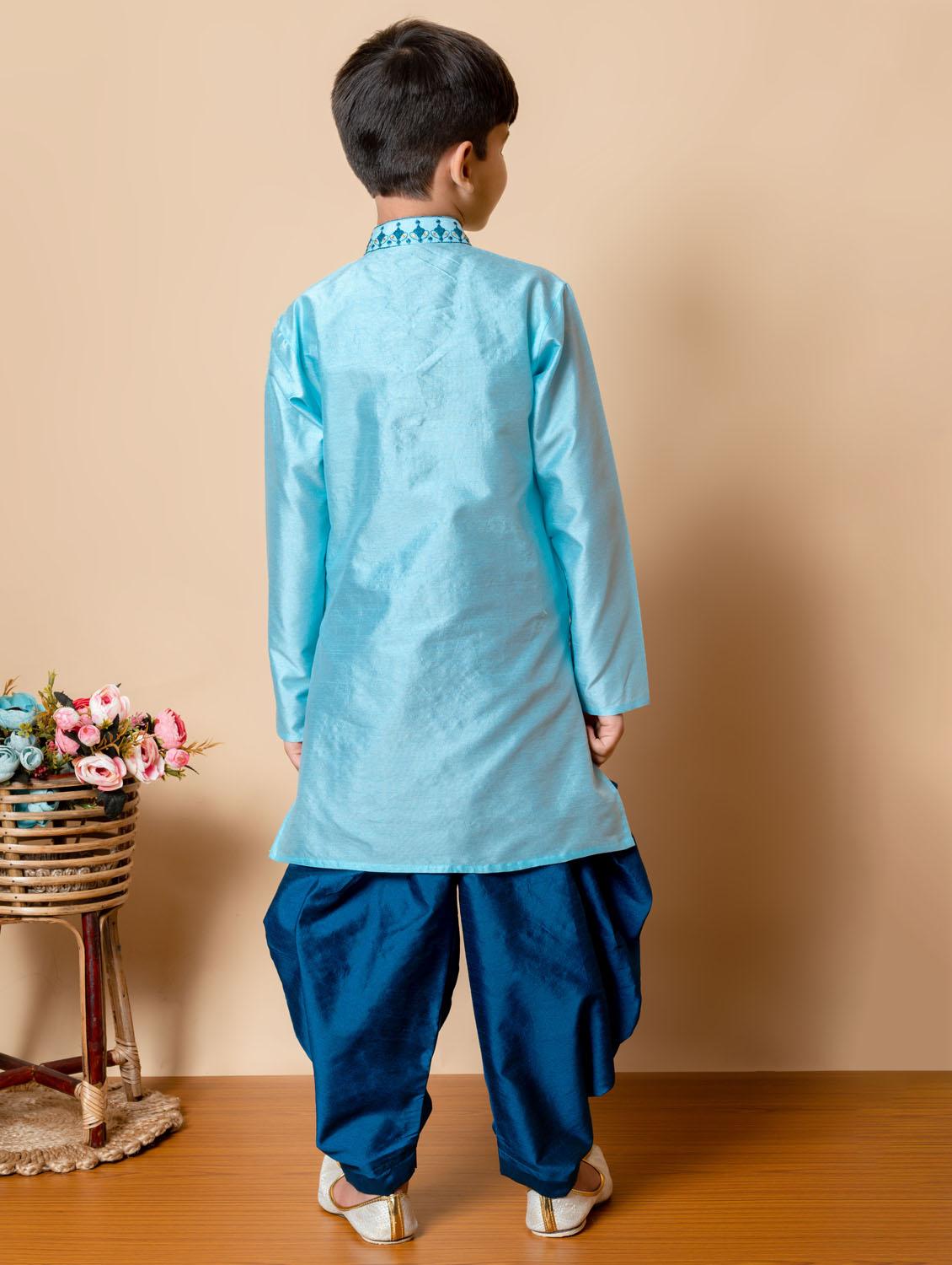 boys embroidered long sleeves dhoti kurta set - 21585575 - Standard Image - 3