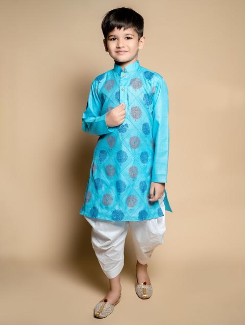 boys printed long sleeves dhoti kurta set - 21585577 - Very Small Image - 1