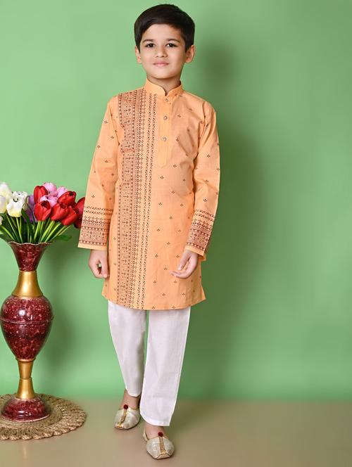 boys printed long sleeves kurta set - 21585579 - Very Small Image - 1
