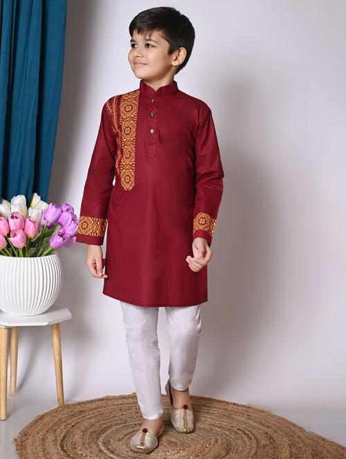 boys printed long sleeves kurta set - 21585580 - Very Small Image - 1