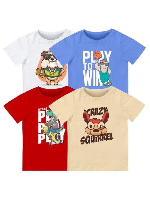 boys pack of 4 front print t-shirt - 21589687 - Very Small Image - 1