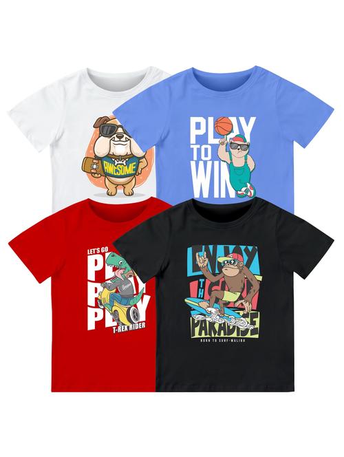 boys pack of 4 front print t-shirt - 21589690 - Very Small Image - 1