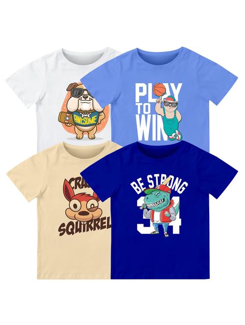 boys pack of 4 front print t-shirt - 21589693 - Very Small Image - 1