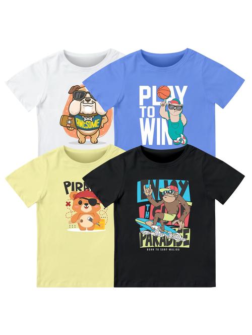 boys pack of 4 front print t-shirt - 21589696 - Very Small Image - 1