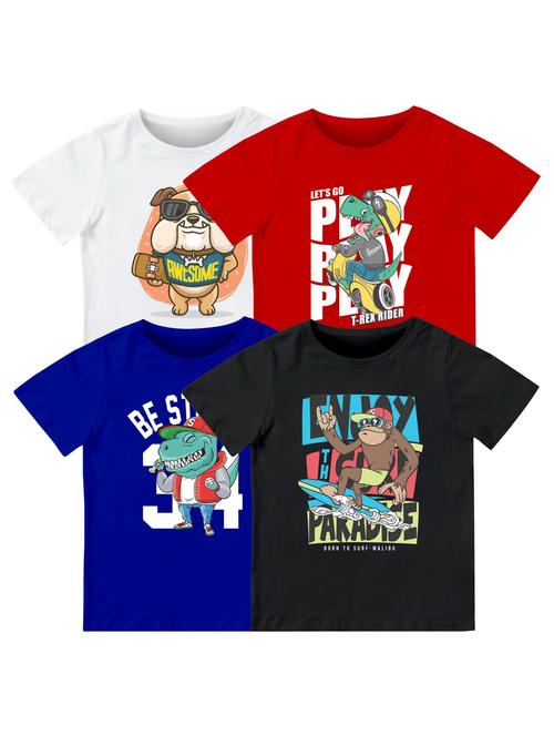 boys pack of 4 front print t-shirt - 21589704 - Very Small Image - 1