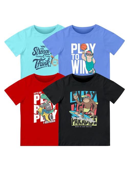 boys pack of 4 front print t-shirt - 21589712 - Very Small Image - 1