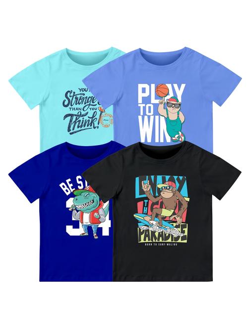 boys pack of 4 front print t-shirt - 21589719 - Very Small Image - 1